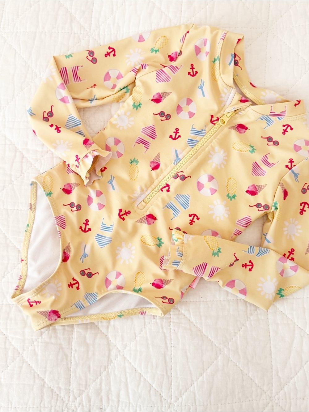 Seafolly Girls’ Yellow Long-Sleeve Zipper One-Piece Swimsuit Ruffle Sleeves 4